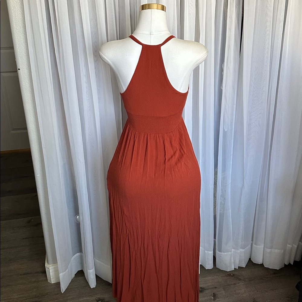 Rust Boho Embroidered Halter Maxi Dress - Picture 6 of 6